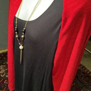 🎄 Liz McCoy NWT, Xl, black &red 1 piece top with necklace PE…